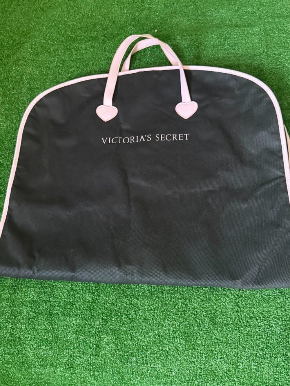 Victoria's Secret Travel Garment Bag Black Pink Heart Handles Foldable Suit Case